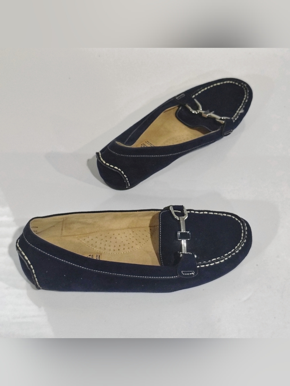 Liz Claiborne Navy Suede Loafers with Silver Bit Size 9M